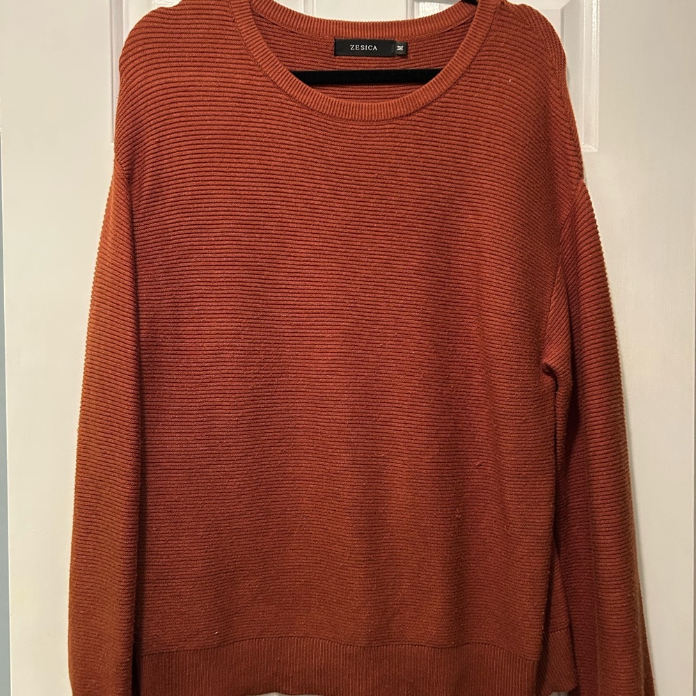 ZESICA Women's Warm Rust Crew Neck Sweater